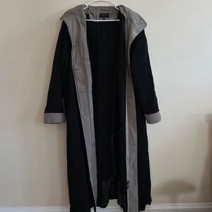 Gallery Two-Tone Hooded Trench Coat - Black and Gray